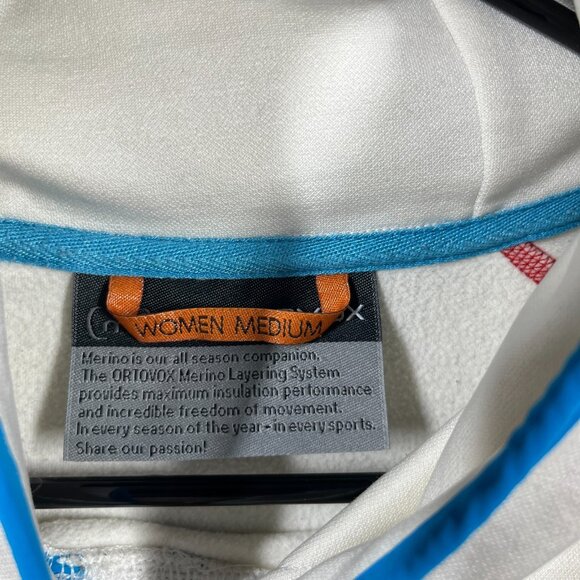 Ortovox Merino Wool Hoodie Women M White Blue Logo Sweater Outdoor Softshell - Picture 3 of 11